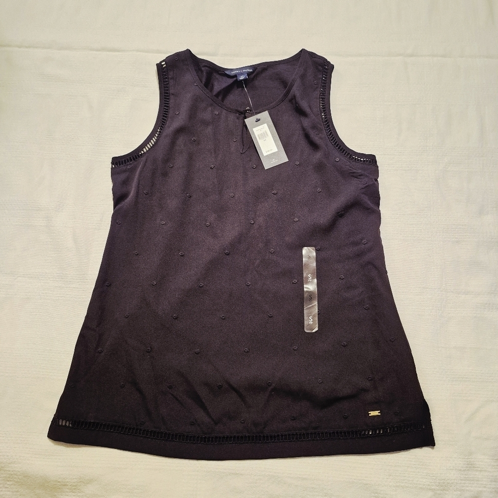 Tommy Hilfiger women's Small dressy tank top cut out trim dot pattern NWT